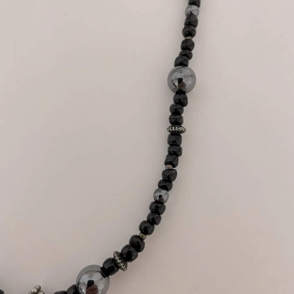 ARTISAN Womens Black Semi Precious Beads and Filigree Cross Pendant Necklace
